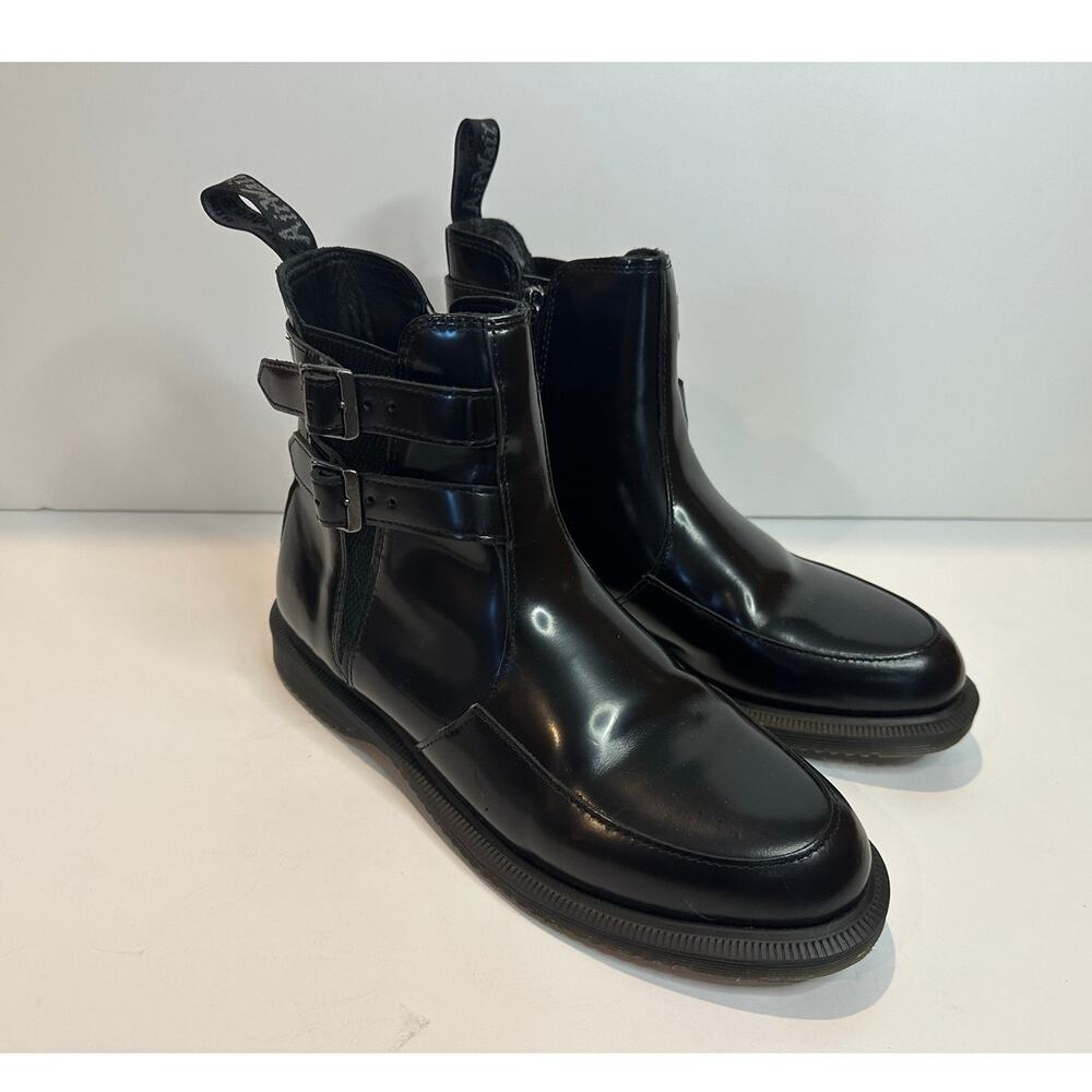 Dr. Martens Flora Buckle Chelsea Boots Smooth Black Women's 9 American Goth